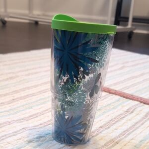 Floral Tervis Tumbler with Green Lid